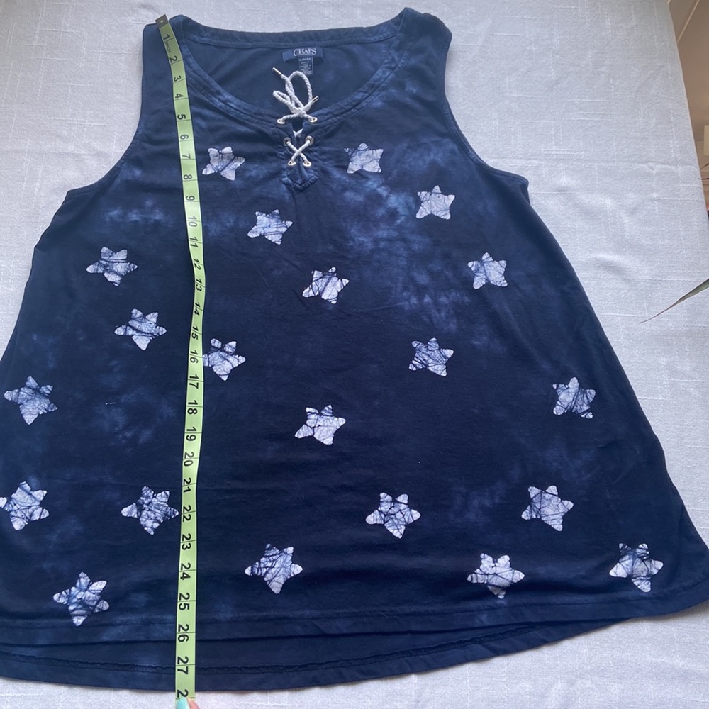 Chaps Navy Blue White Stars ⭐️ Long Tank Top - Picture 8 of 9